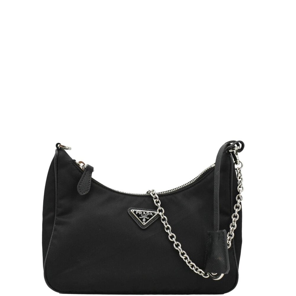 Prada Black Nylon Shoulder Bag with Silver Chain
